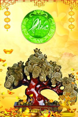 File tranh File tranh cây tiền tài lộc CT1603 (bản gốc) in lụa 3D