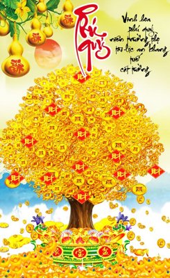 File gốc File tranh cây tiền tài lộc CT1668 (ảnh chi tiết) để in lụa