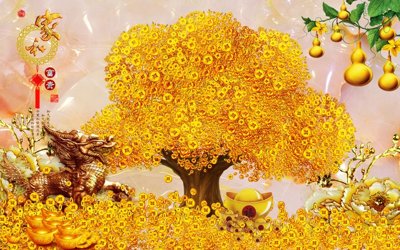 File PSD File tranh cây tiền tài lộc CT1709 (nguyên gốc) chất lượng cao