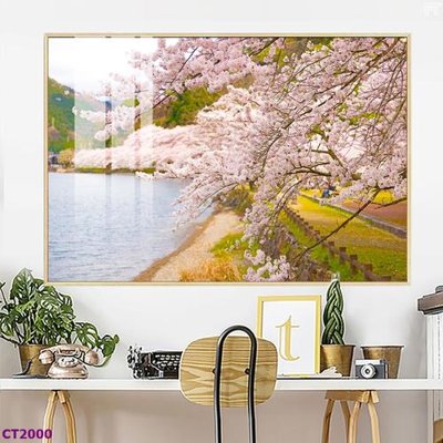 File gốc File tranh cây tiền tài lộc hoa đào tết CT2000 (dành cho trang trí nội thất)