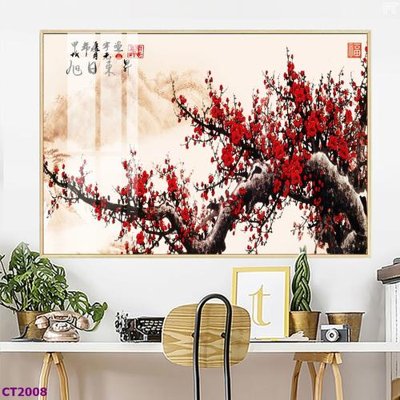 Tải file File tranh cây tiền tài lộc hoa đào tết CT2008 (gốc) in tranh tráng gương