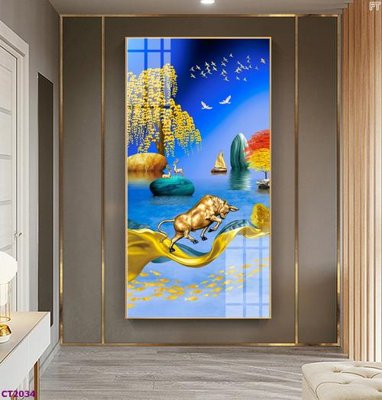 File in trần File tranh cây tiền tài lộc hoa đào tết CT2034 (bản gốc) hoa văn