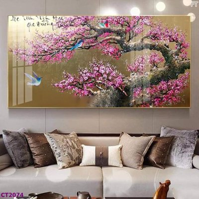 Download file gốc File tranh cây tiền tài lộc hoa đào tết CT2074 (in mica) 3D