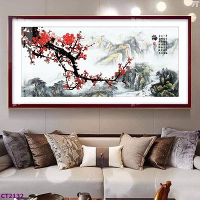 File ảnh File tranh cây tiền tài lộc hoa đào tết CT2132 (gốc) cho trang trí nhà hàng