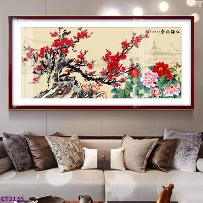 File gốc in ấn File tranh cây tiền tài lộc hoa đào tết CT2135 độ phân giải cao
