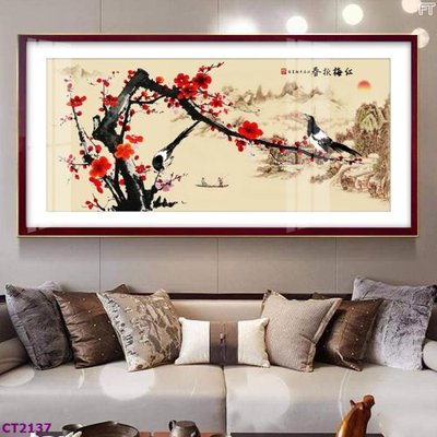 File PSD File tranh cây tiền tài lộc hoa đào tết CT2137 (bản gốc) chất lượng nhất