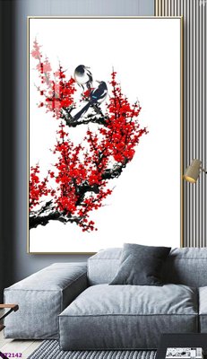 Hình ảnh file gốc in lụa File tranh cây tiền tài lộc hoa đào tết CT2142