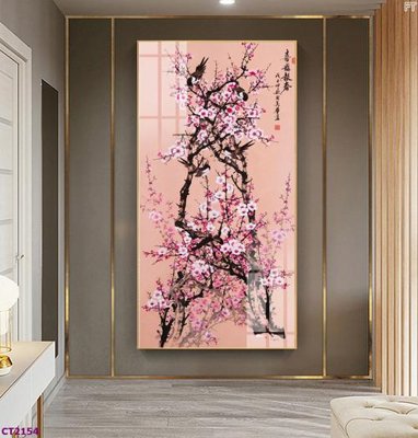 File tranh File tranh cây tiền tài lộc hoa đào tết CT2154 (bản gốc) treo tường