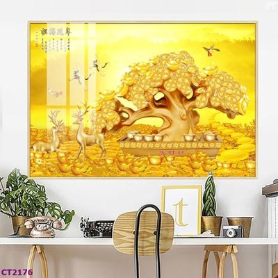 File gốc File tranh cây tiền tài lộc hoa đào tết CT2176 (PSD/TIFF) độ phân giải cao