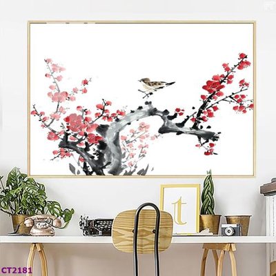 File tranh File tranh cây tiền tài lộc hoa đào tết CT2181 (bản gốc) treo tường