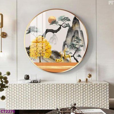 File in trần File tranh cây tiền tài lộc hoa đào tết CT2279 (bản gốc) bầu trời