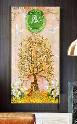 File gốc Tranh thần tài cây tiền CT357 (in lụa) tranh thuận buồm