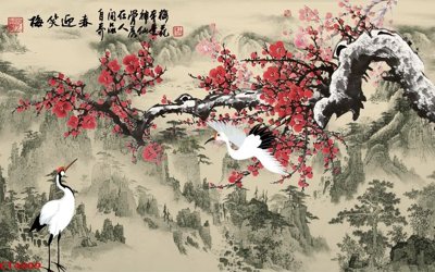 File gốc in tráng gương File tranh hoa đào hoa mai tài lộc CT4009 chi tiết