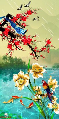 Tải file gốc in lụa File tranh hoa đào hoa mai tài lộc CT4019 siêu nét