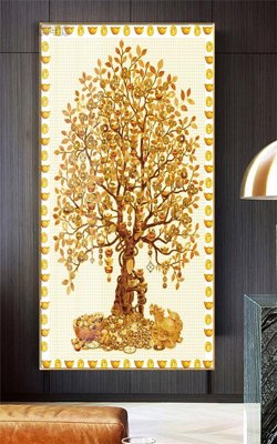 File in lụa Tranh thần tài cây tiền CT403 (phong cảnh) Tranh thần tài cây tiền CT403