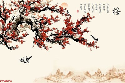 File PSD File tranh hoa đào hoa mai tài lộc CT4074 (bản gốc) cho nhà in