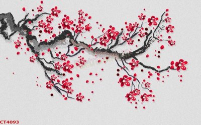 Ảnh gốc File tranh hoa đào hoa mai tài lộc CT4093 (độ nét cao) in mica