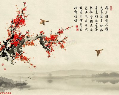 File PSD File tranh hoa đào hoa mai tài lộc CT4099 (gốc) cho designer