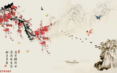 Download file gốc File tranh hoa đào hoa mai tài lộc CT4107 (in mica) trang trí