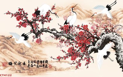 File ảnh File tranh hoa đào hoa mai tài lộc CT4122 (gốc) in decal dán tường