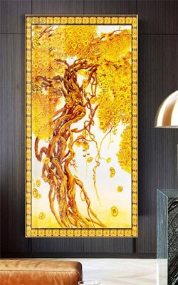 Ảnh gốc Tranh thần tài cây tiền CT413 (nét căng) in mica