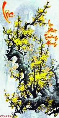 File tranh File tranh hoa đào hoa mai tài lộc CT4133 (gốc) phong cách tối giản