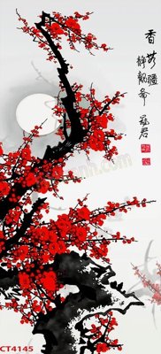 File tranh File tranh hoa đào hoa mai tài lộc CT4145 (gốc) in trên kính