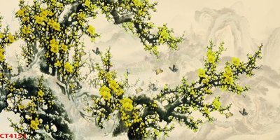 Tải file File tranh hoa đào hoa mai tài lộc CT4153 (ảnh gốc) in gạch 3D