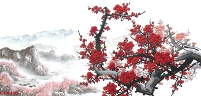 Hình ảnh file gốc in lụa File tranh hoa đào hoa mai tài lộc CT4155