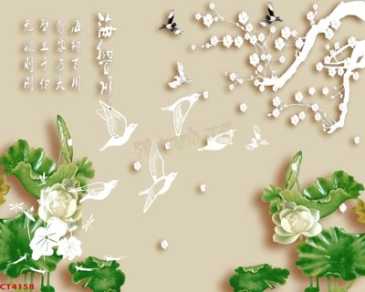 File gốc File tranh hoa đào hoa mai tài lộc CT4158 (in mica) làm bảng hiệu