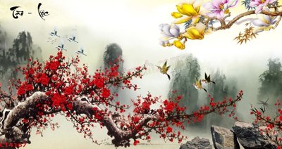 File tranh in trần File tranh hoa đào hoa mai tài lộc CT4167 (ảnh gốc siêu nét)