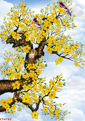 Tải file File tranh hoa đào hoa mai tài lộc CT4182 (ảnh gốc) in tranh kính