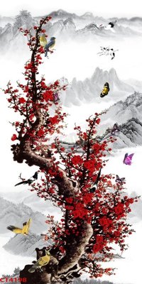 File tranh in trần File tranh hoa đào hoa mai tài lộc CT4198 (ảnh gốc siêu nét)