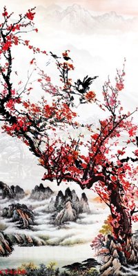 File tranh File tranh hoa đào hoa mai tài lộc CT4208 (gốc) in trên kính