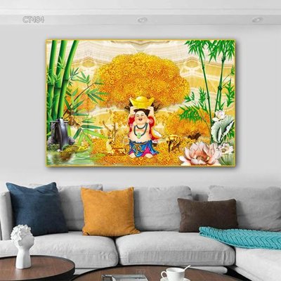 File in mica Tranh thần tài cây tiền CT484 (ảnh gốc) đẹp