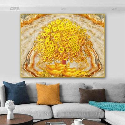 File gốc Tranh thần tài cây tiền CT561 (in lụa) hoa văn cổ điển