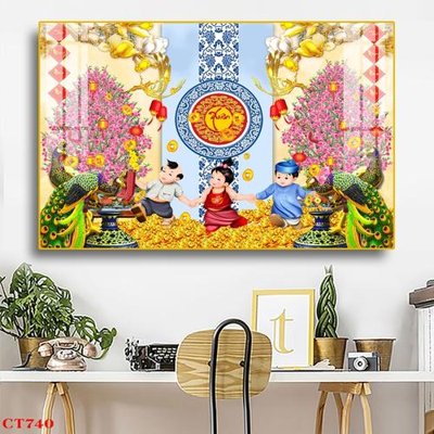File gốc File tranh cây tiền tài lộc CT740 (in lụa) trang trí tường
