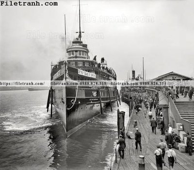 File gốc City of Cleveland_ 1910 (in lụa) tranh thuận buồm