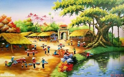 File gốc File tranh đồng quê DQ122 (in lụa) tranh phong thủy