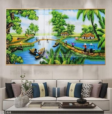 File in trần File tranh đồng quê DQ344 (bản gốc) mây trời