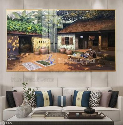 File in trần File tranh đồng quê DQ345 (bản gốc) mây trời