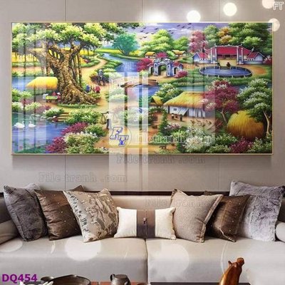 File in mica File tranh đồng quê DQ454 (bản gốc) làm vách ngăn