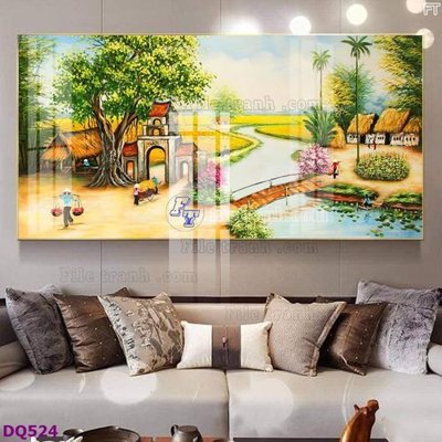 File gốc File tranh đồng quê DQ524 (in lụa) trang trí tường