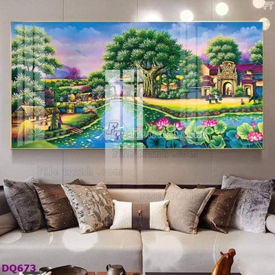 File in lụa File tranh đồng quê DQ673 (chất lượng cao) File tranh đồng quê DQ673