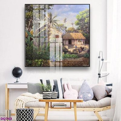 File gốc File tranh đồng quê DQ743 (in lụa) hoa văn cổ điển