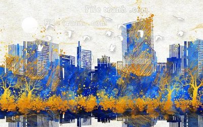 File tranh File in tranh tường hiện đại FT23713 (bản gốc) in lụa 3D