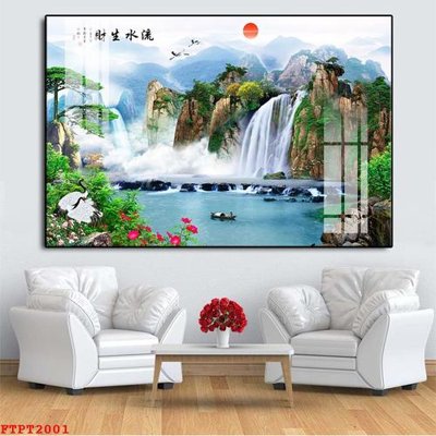 File gốc in mica Tranh sơn thủy thác nước FTPT2001 chất lượng