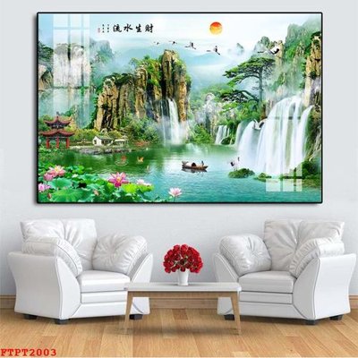 File in trần Tranh sơn thủy thác nước FTPT2003 (bản gốc) phong cảnh