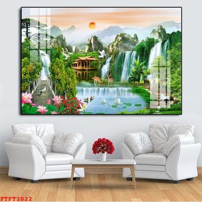 File PSD in ấn Tranh sơn thủy thác nước FTPT2022 (chất lượng cao)