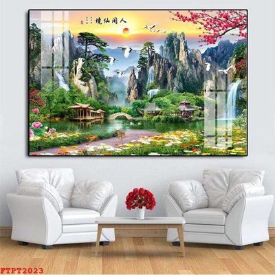 Download file gốc Tranh sơn thủy thác nước FTPT2023 (in mica) 3D